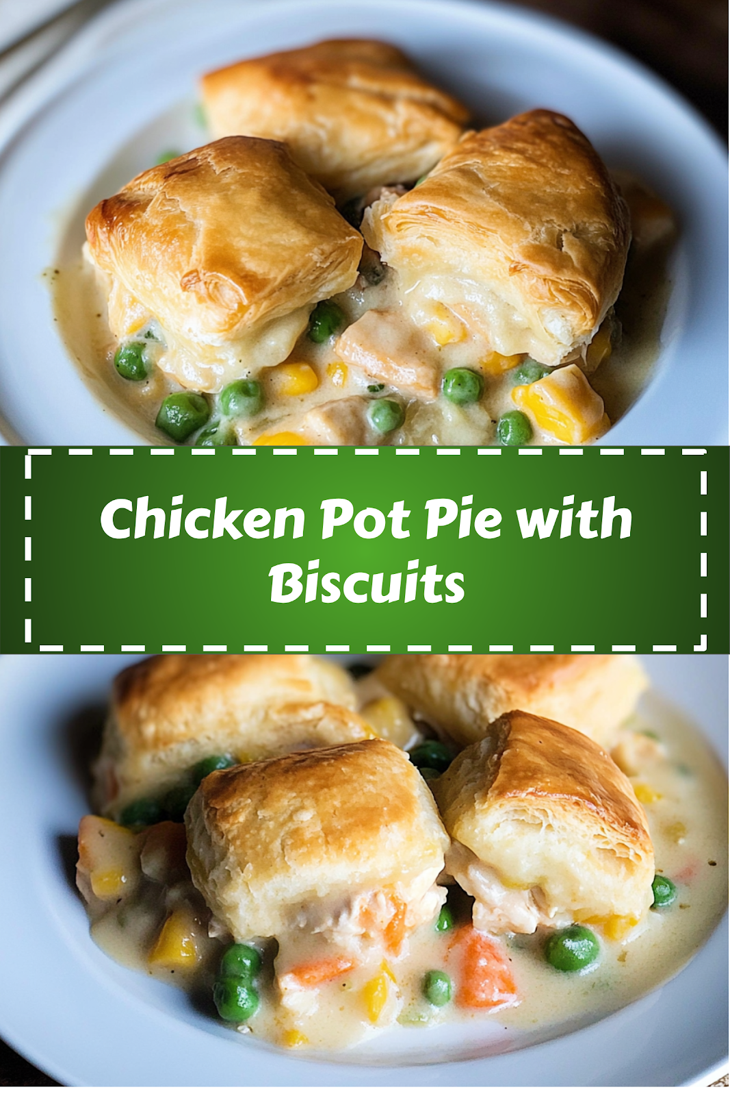 Easy and delicious homemade Chicken Pot Pie with Biscuits recipe ready to enjoy