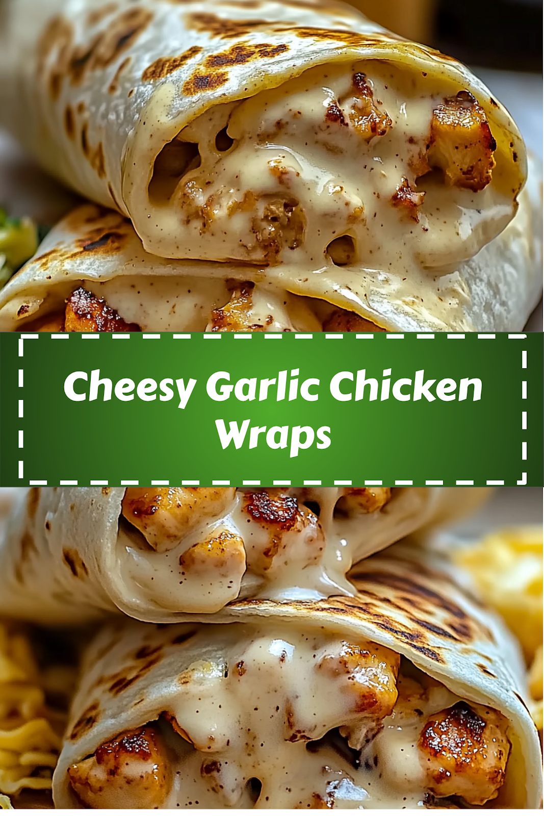 Easy and delicious homemade Cheesy Garlic Chicken Wraps recipe ready to enjoy