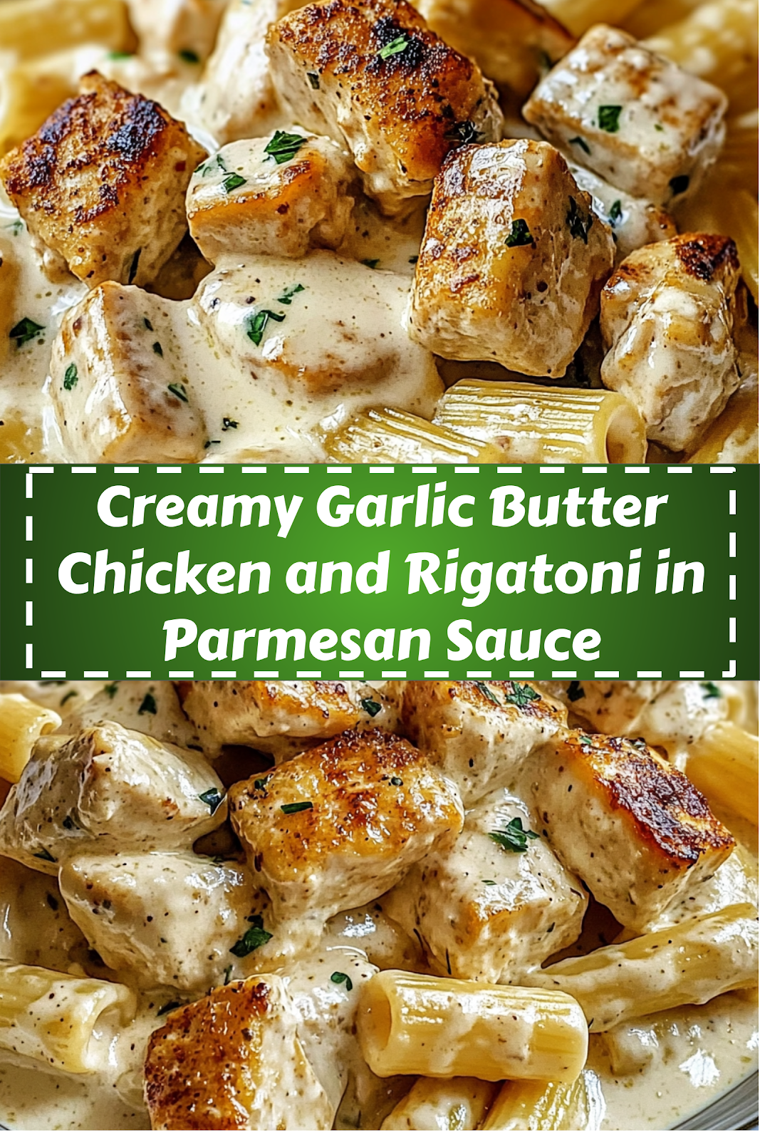 Easy and delicious homemade Creamy Garlic Butter Chicken and Rigatoni in Parmesan Sauce recipe ready to enjoy