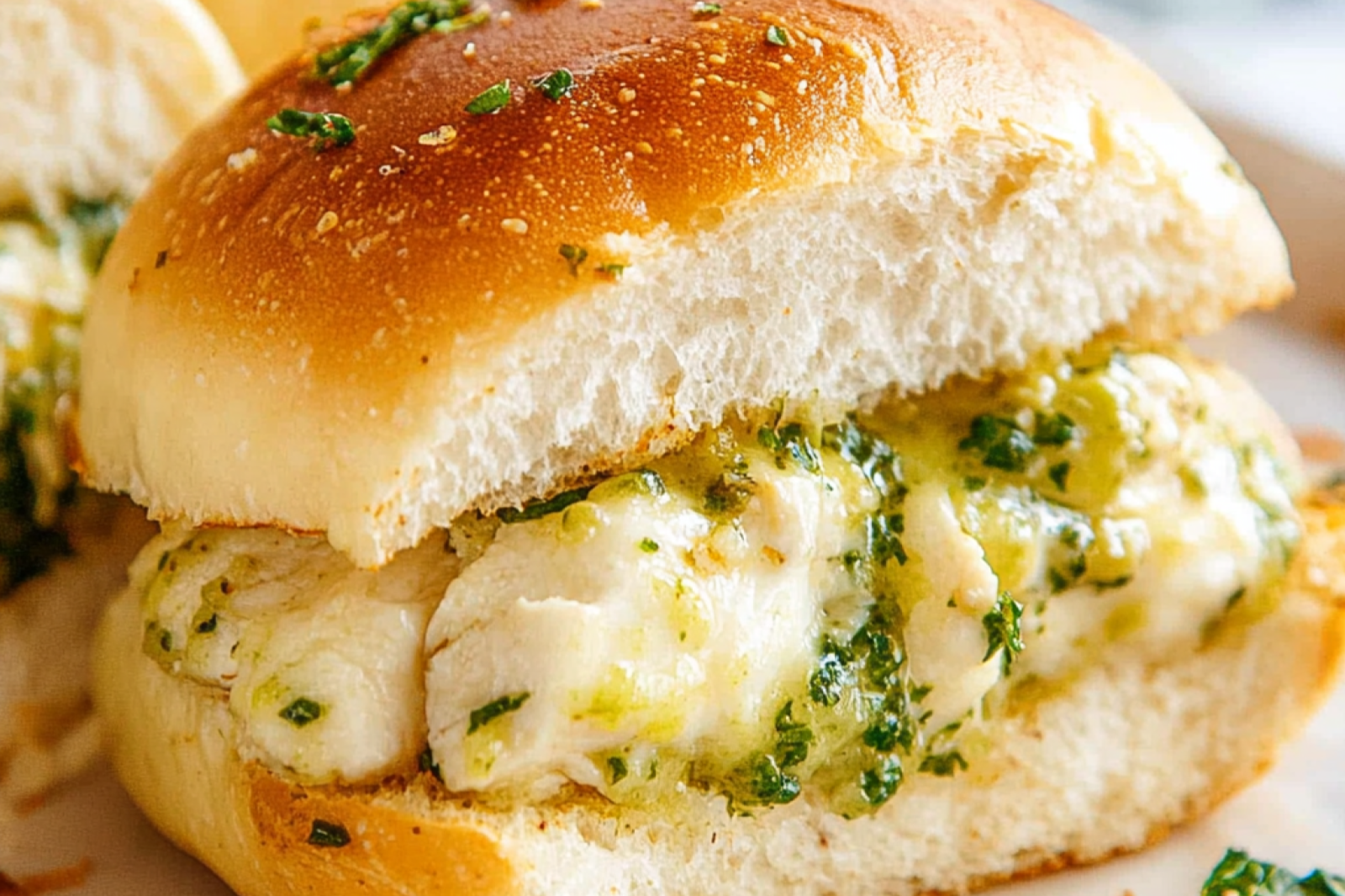 Cheesy Garlic Pesto Chicken Sliders