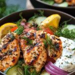 Greek Chicken Bowls with Lemon-Dill Yogurt Sauce