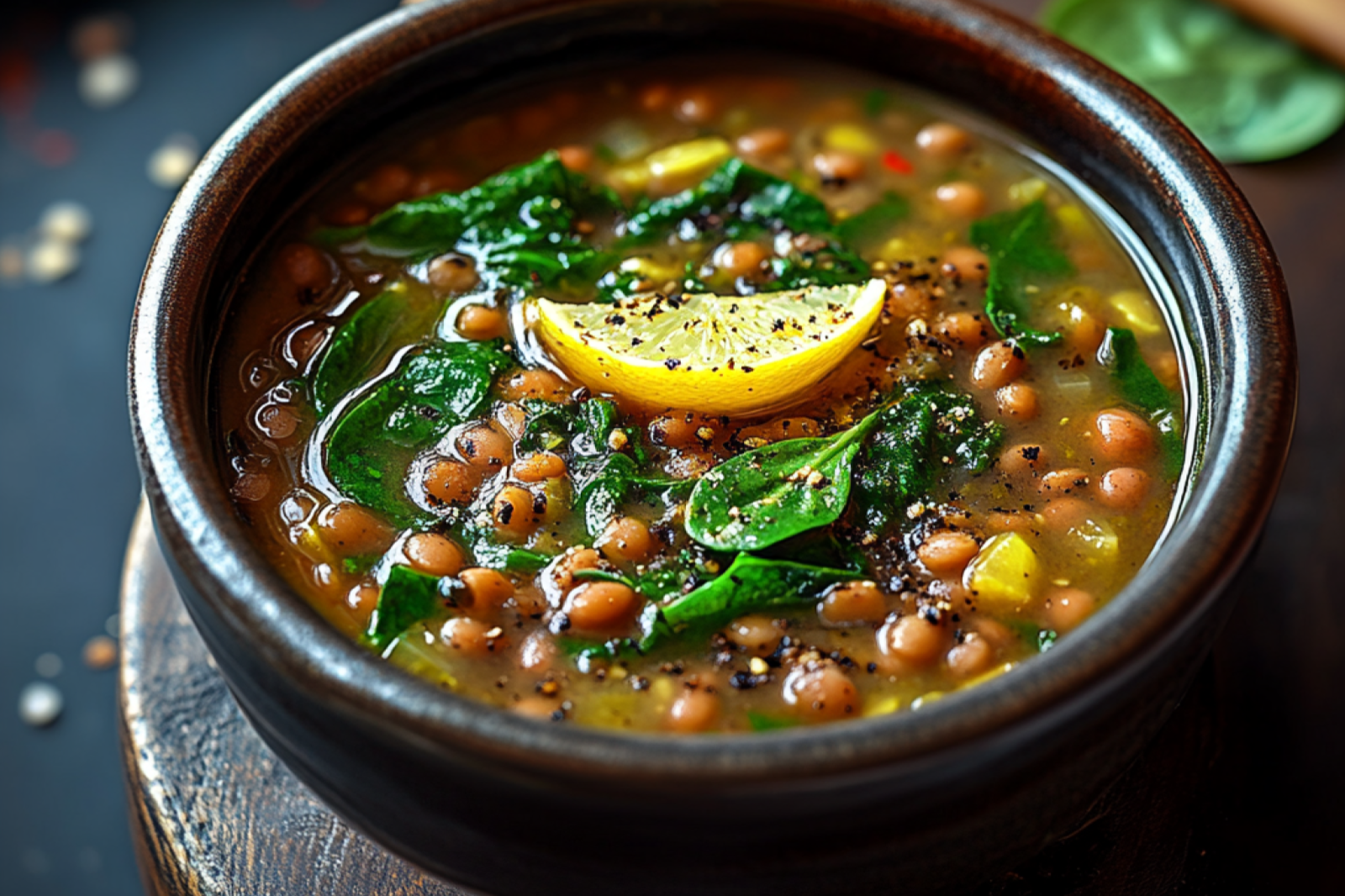 Lentil Soup with Spinach and Lemon