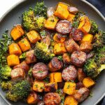 Sheet Pan Sausage and Sweet Potatoes with Honey Sauce 2 Sheet Pan Sausage and Sweet Potatoes with Honey Garlic Sauce